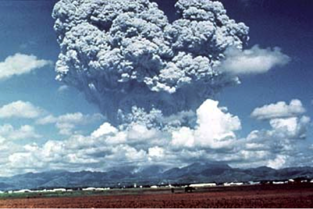 Eruption of Mount Pinatubo viewed from the ground several miles away