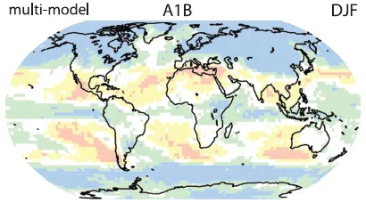 A map of the world showing model data for future precipitation changes.